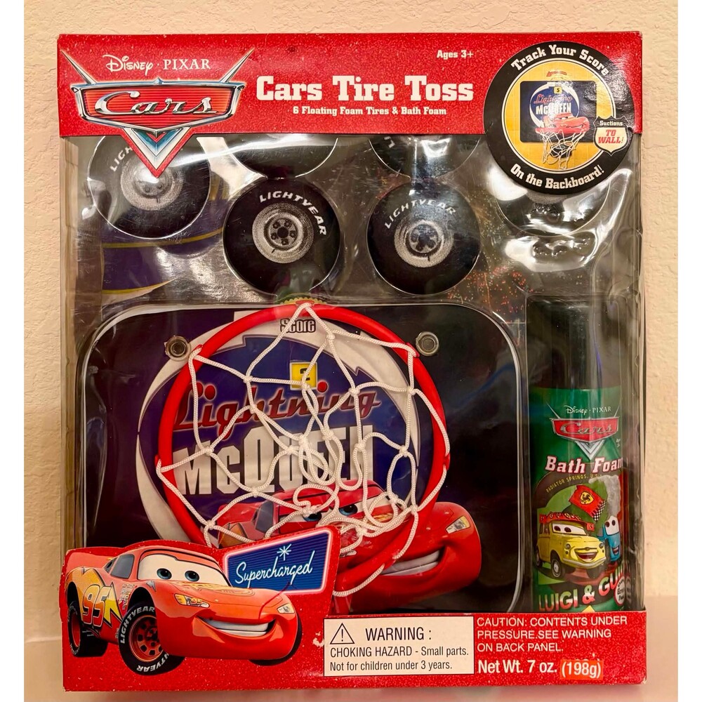 RARE Vintage Disney Pixar Cars Tire Toss Lightning McQueen Bath Game Toy NIB